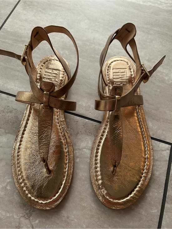 Frye Shoes - Frye Metallic Gold T-Strap Ankle Buckle Sandals